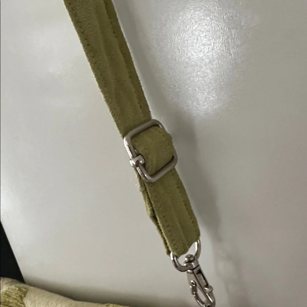 Vintage Retro Shoulder Bag Purse Floral Green Adjustable Strap Embroidered